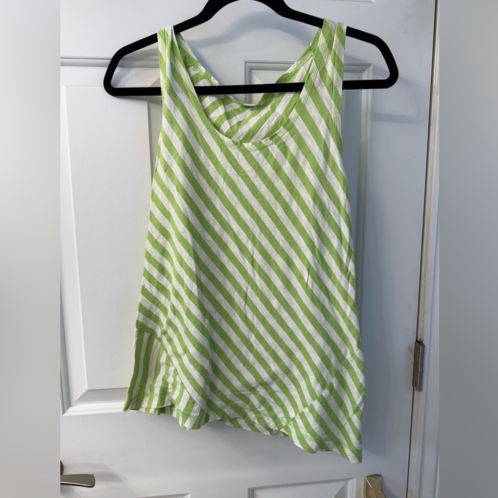Garnet Hill Green and White Diagonal Striped Tank Top